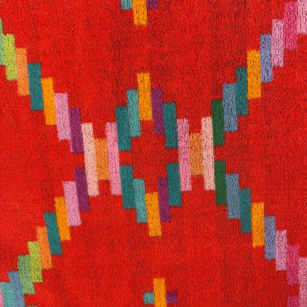Vtg 70s 80s Royal Terry Bath Towel Southwestern Geometric Red Rainbow Brazil